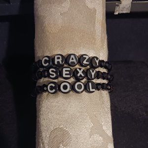 Set of 3 Beaded Bracelets Crazy Sexy Cool black and white